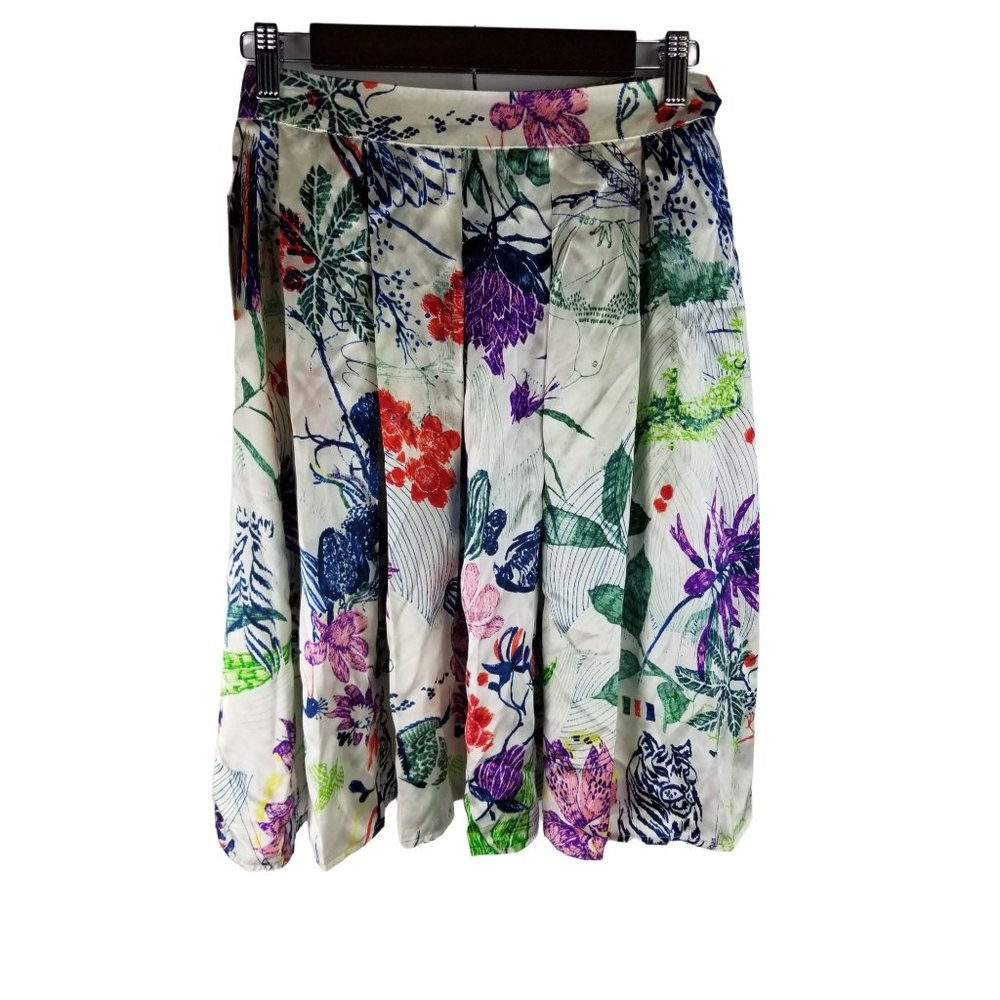 Kenzo Floral Pleated Skirt 6 Women's Silk Multicolored NWT